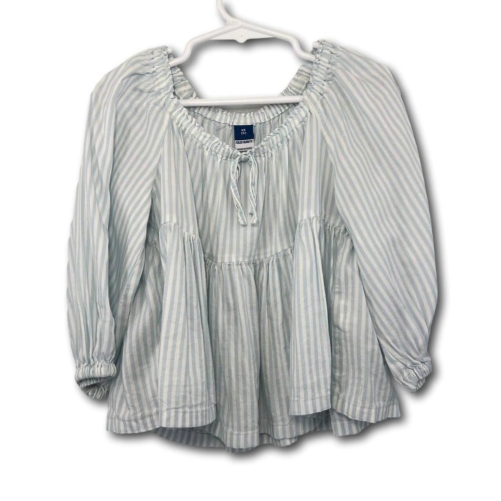 Old Navy Girls Swing Top Blouse White Blue Stripe Flowy Peasant Size XS (5)